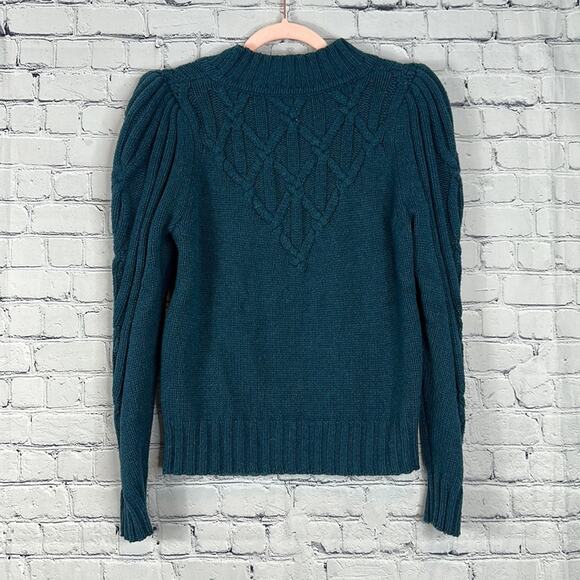 REBECCA TAYLOR Wool Blend Mockneck Cable Knit Sweater Blue* - Picture 6 of 6